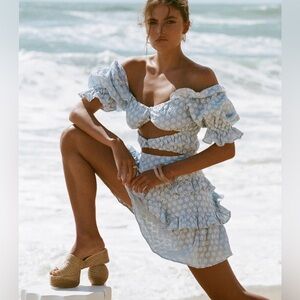 Sabo Luxe Light Blue Jaycee Mini Dress SZ 6 Embroidered Cottagecore Feminine NWT